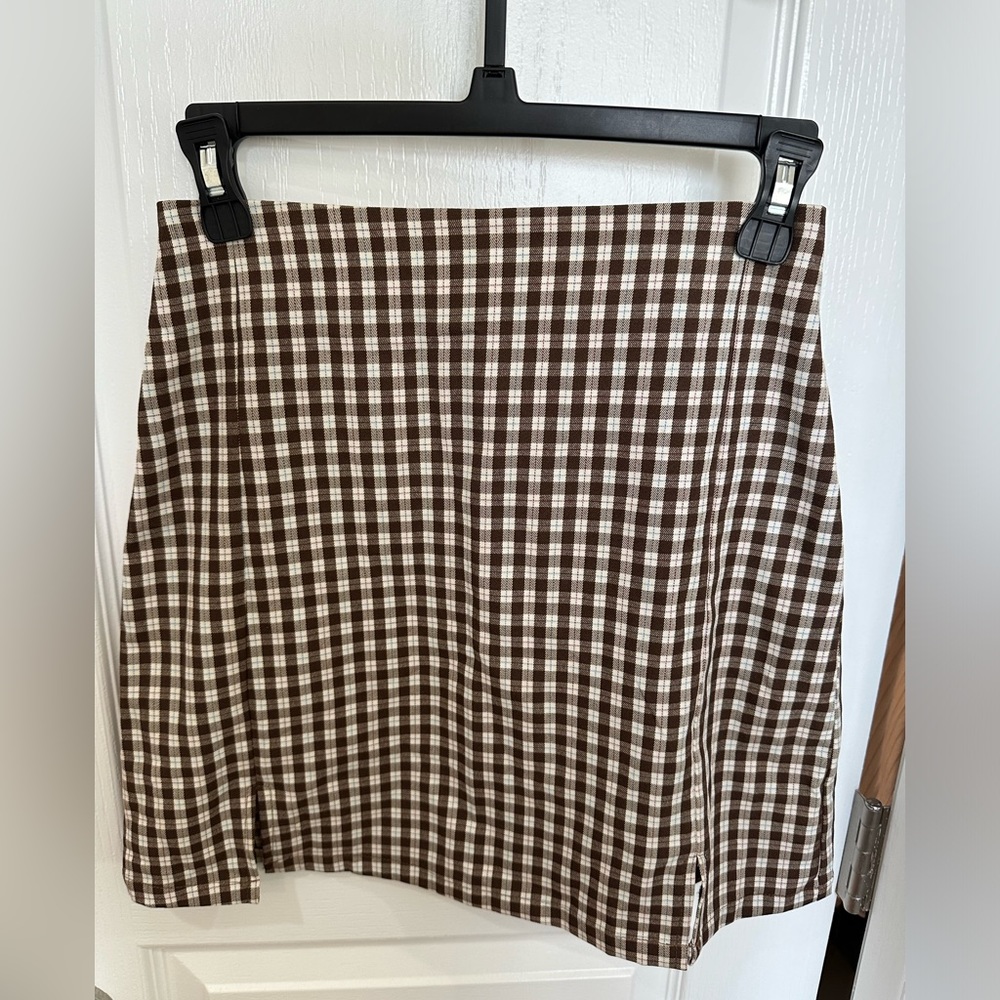 Brandy Melville brown plaid split hem mini skirt